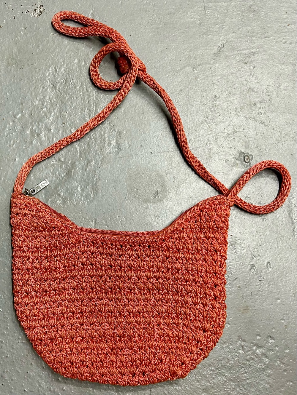 Vintage 90s The Sak Handwoven Orange Crochet Shoulder Bag